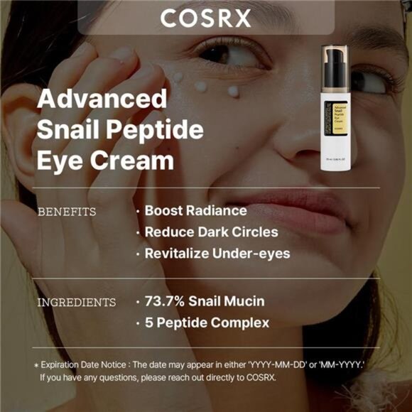 COSRX Snail Mucin Peptide Under Eye Cream, 0.84 fl oz, 73.7% Snail Mucin and - Picture 2 of 7